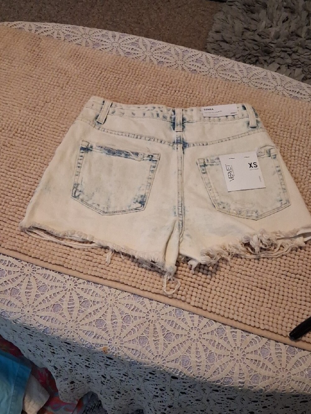 High-Rise Distressed White Denim Shorts with Button Fly - Picture 8 of 12